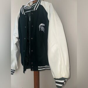 Vintage Steve & Barry's Green and White MSU Spartans Varsity Jacket Size XL